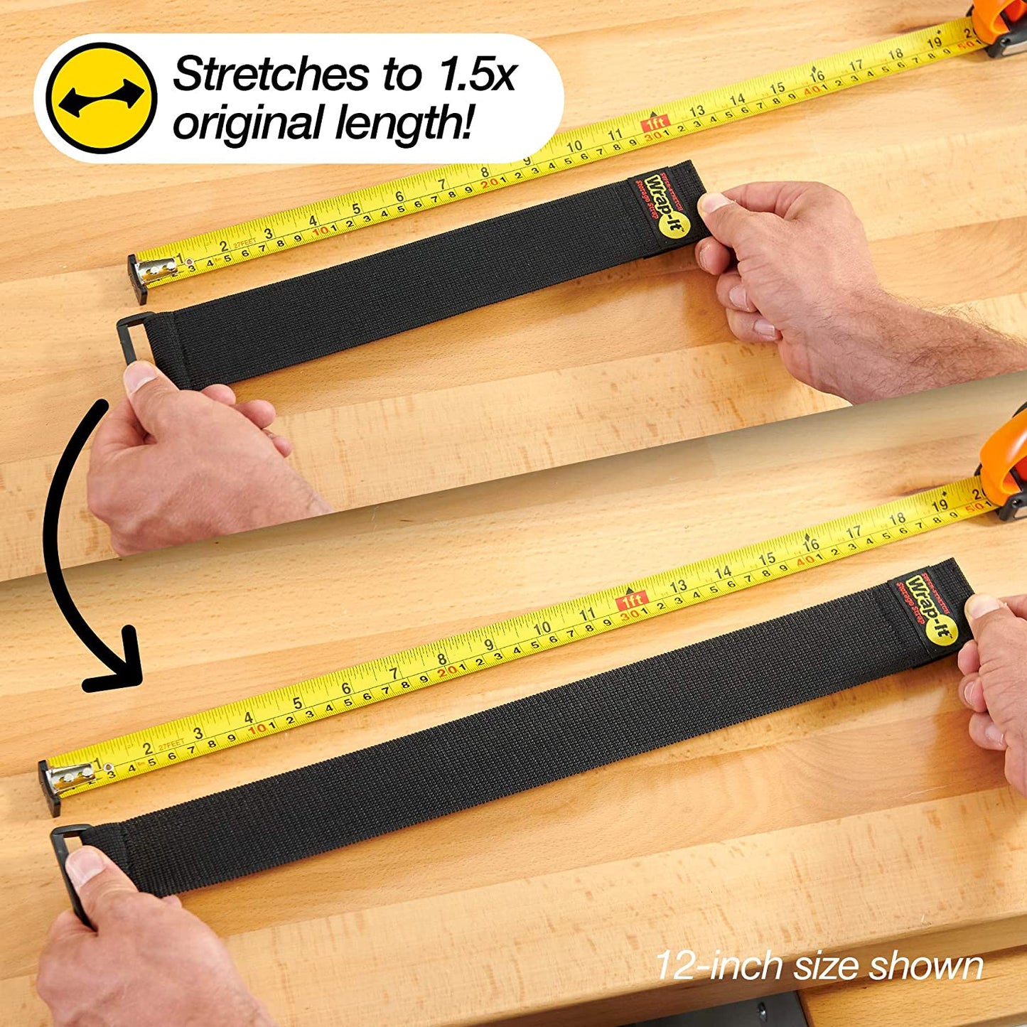 Super-Stretch Straps, 6" (12 Pack) - Elastic Hook and Loop Cinch Straps - Extension Cord Organizer, Hose Strap, Cable Straps, Tool Strap, Cord Wrap, Cord Keeper and Cable Storage